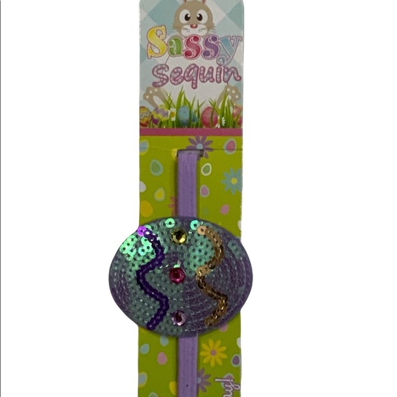 Sassy Sequin Easter Egg Headband Elasticized Easter Lavender Purple Girls Age 6+ - Picture 2 of 11